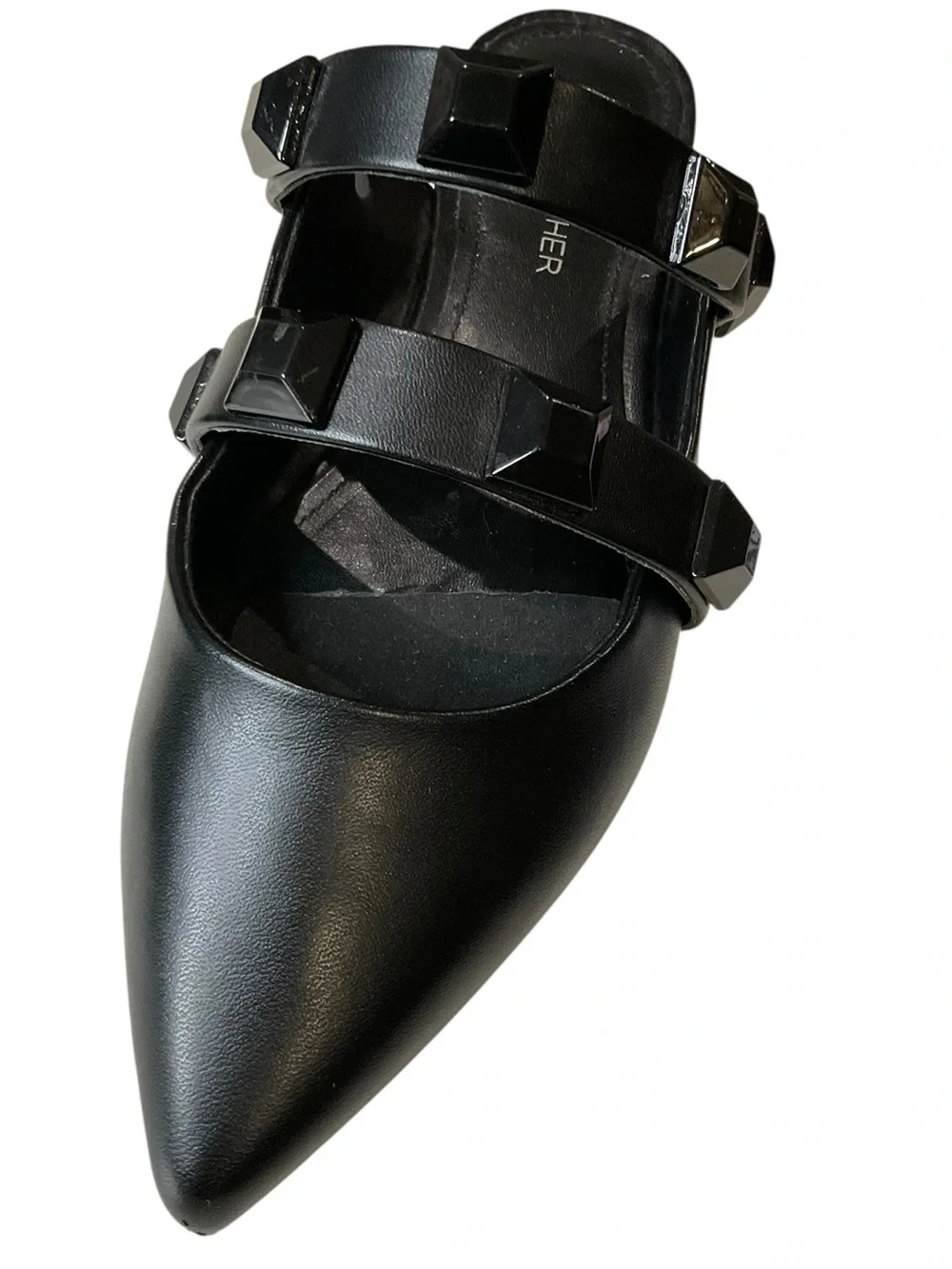 Marc Fisher Searli Black Pointed-Toe Studded Flat Slip-On Mules 6.5 - Picture 5 of 12